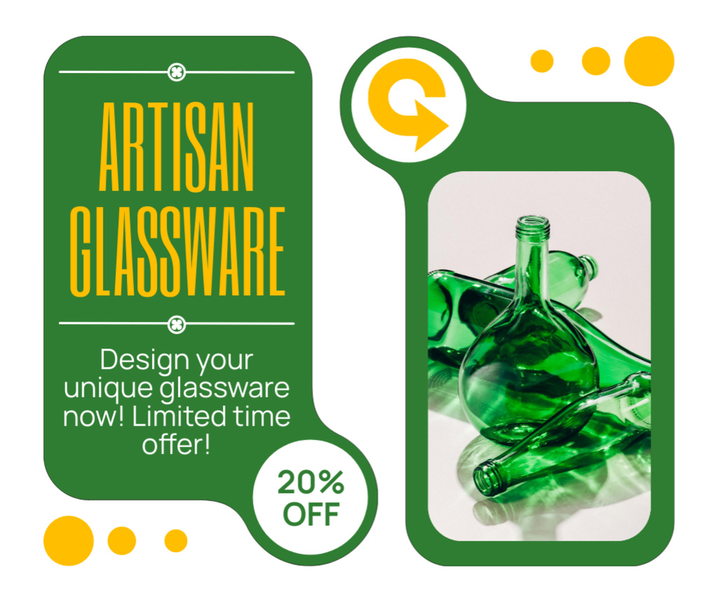 Designvorlage Offer of Artisan Glassware with Green Glass Bottles für Facebook