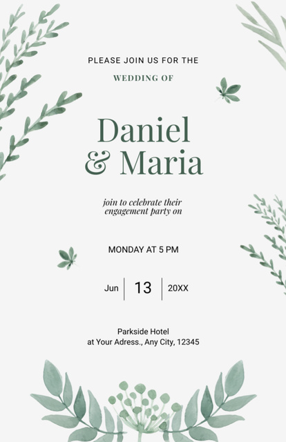 Wedding Ceremony With Leaves Invitation 5.5x8.5in Design Template