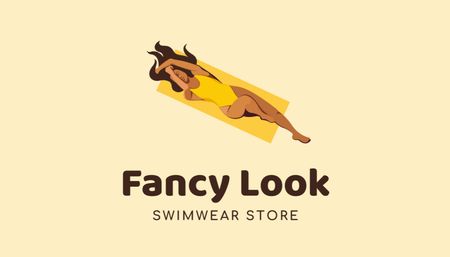 Swimwear Shop Advertisement with Attractive Woman on Beach Business Card US tervezősablon