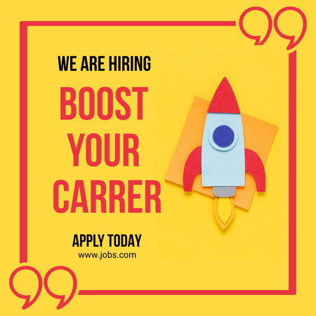 Hiring Ad with Rocket on Yellow Instagram Design Template