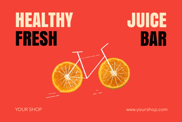 Designvorlage Offer of Fresh at Juice Bar with Ripe Orange Pieces für Postcard 4x6in
