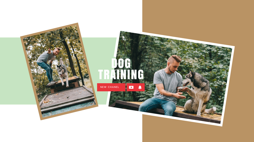 Dog Training Guide Man with Husky Youtube Tasarım Şablonu