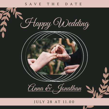 Plantilla de diseño de Maravilloso anuncio de boda en julio con anillos. Instagram 