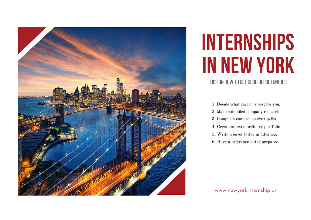 Internships in New York Announcement with City View Poster A2 Horizontal tervezősablon