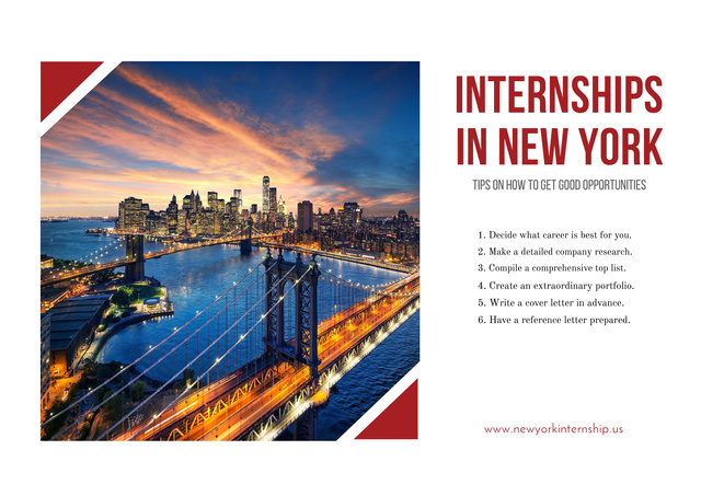 Designvorlage Internships in New York Announcement with City View für Poster A2 Horizontal
