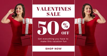 Valentýn prodej oznámení se ženou v červených šatech Facebook AD Šablona návrhu