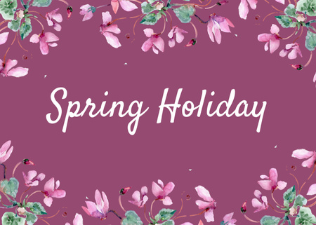 Modèle de visuel Voeux de vacances de printemps sur motif floral - Postcard 5x7in
