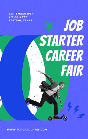 Platilla de diseño Graduate Career Fair Ad With Man Riding Scooter Invitation 4.6x7.2in