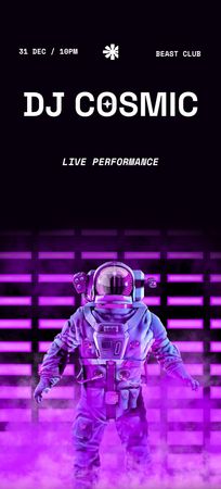 Party Announcement with Astronaut in Neon Light Flyer 3.75x8.25in Design Template