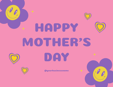 Mother's Day Greeting with Cute Emojis Thank You Card 5.5x4in Horizontal Design Template