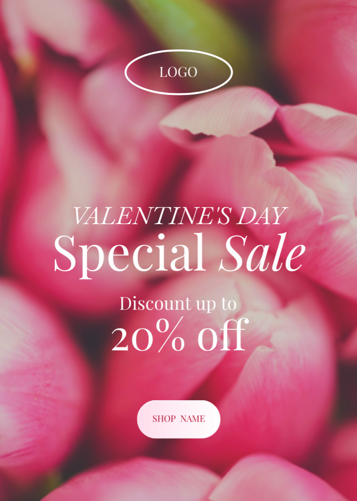 Valentine's Day Sale Ad In Flower`s Shop Postcard 5x7in Vertical Design Template