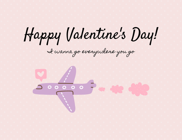 Valentine's Day Greetings with Cute Cartoon Airplane Thank You Card 5.5x4in Horizontal Design Template
