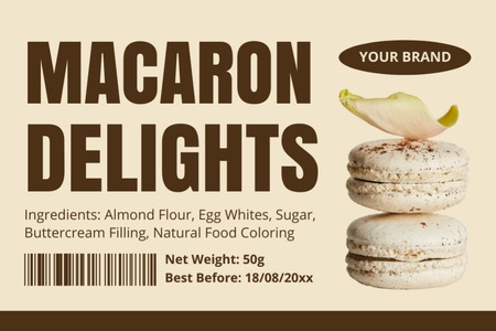Tasteful Macaron Delights Offer With Ingredients Description Label Design Template