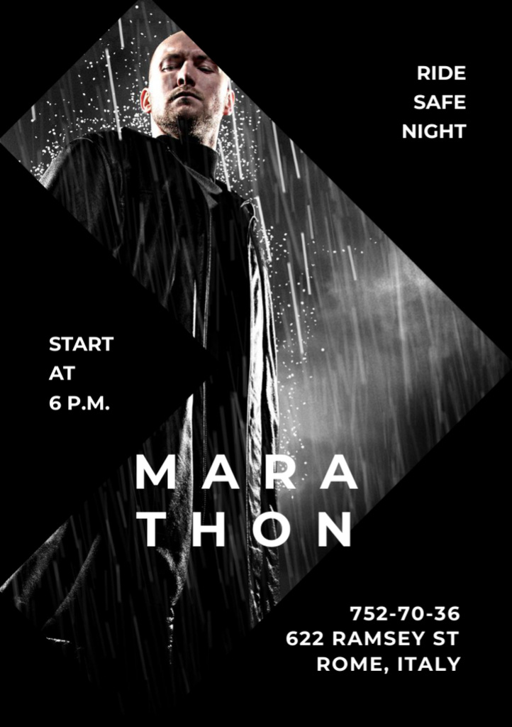 Marathon Movie Ad with Man holding Gun under Rain Flyer A7 – шаблон для дизайну