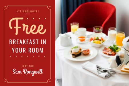 Hotel Breakfast Offer in White and Red Gift Certificate Design Template