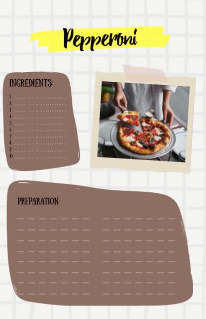 Delicious Pepperoni Pizza on Plate Recipe Card Design Template