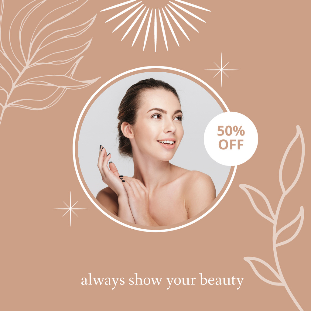 Ontwerpsjabloon van Instagram van Promoting Skin Care Treatments With Discounts And Twigs