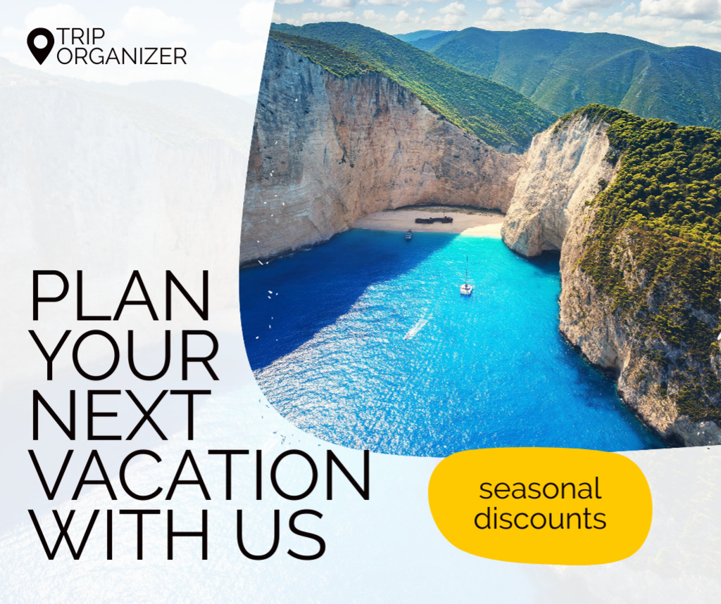 Travel Offer with Beautiful Mountain Bay Facebook Tasarım Şablonu