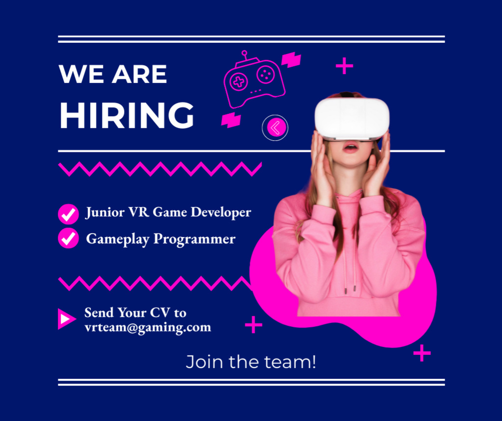Search for Specialists VR Game Developer Team Facebook Design Template