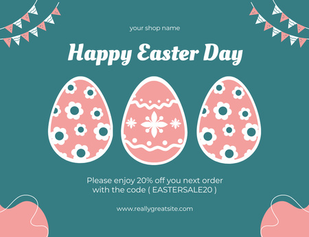 Plantilla de diseño de Promoción del día de Pascua con huevos florales en azul Thank You Card 5.5x4in Horizontal 