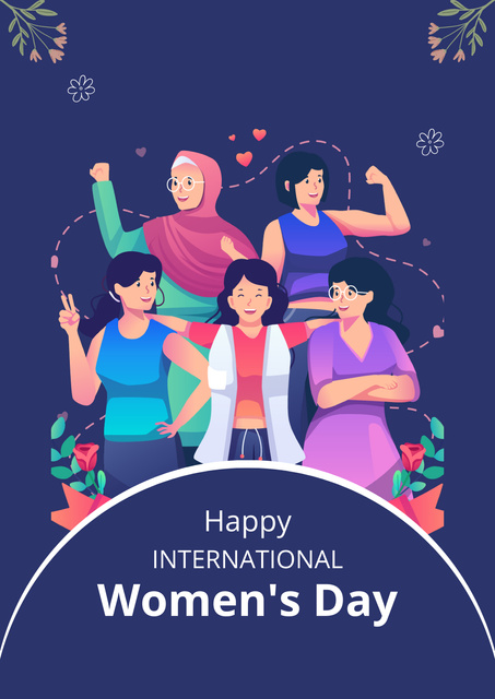 Illustration of Strong Diverse Women on Women's Day Poster Tasarım Şablonu