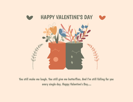 Valentýnské pozdravy s mužskými a ženskými profily Thank You Card 5.5x4in Horizontal Šablona návrhu