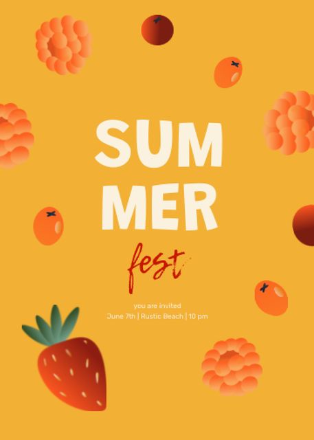 Summer Festival Announcement with Berries Illustration Invitation Tasarım Şablonu