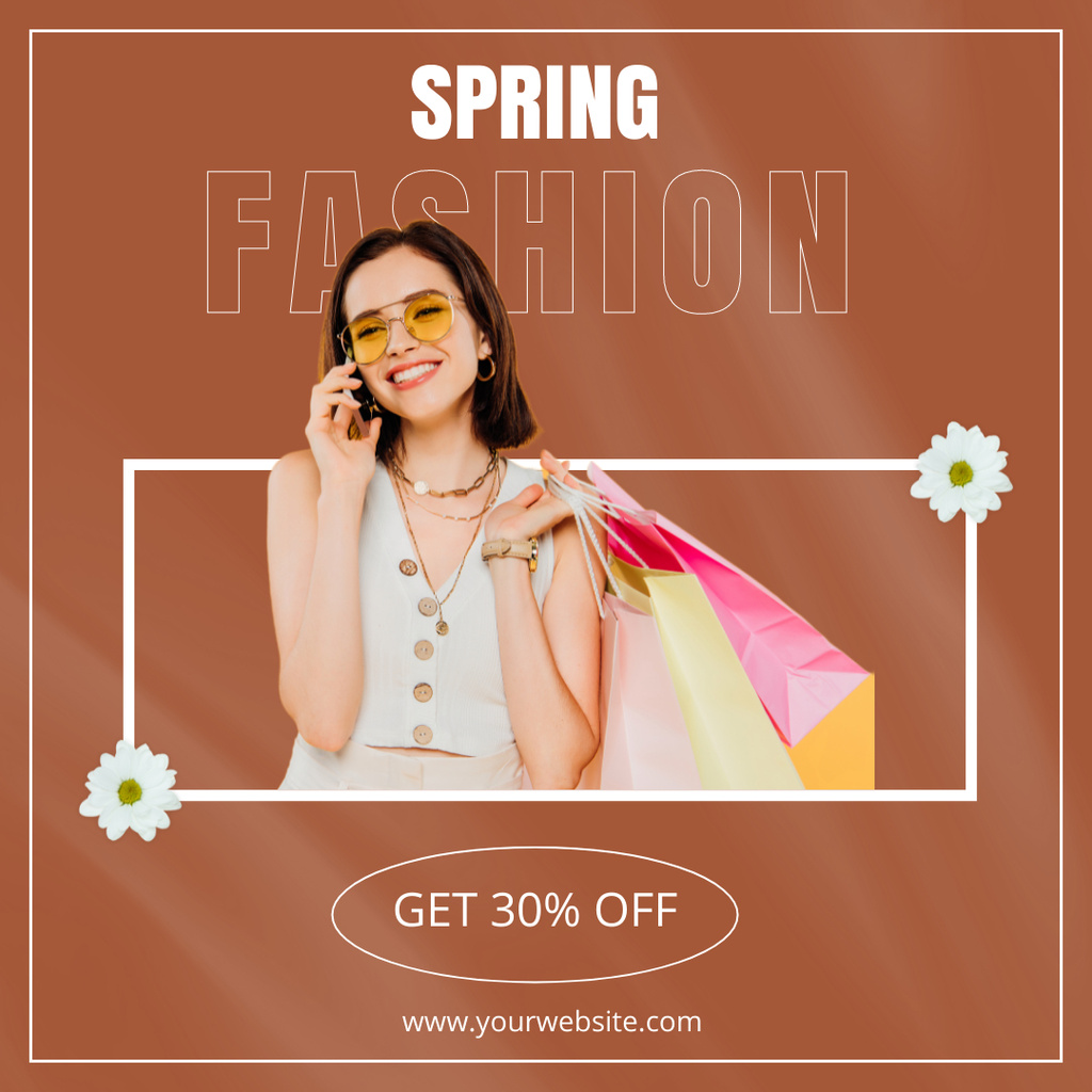 Spring Sale Offer with Stylish Brunette Instagram AD Tasarım Şablonu