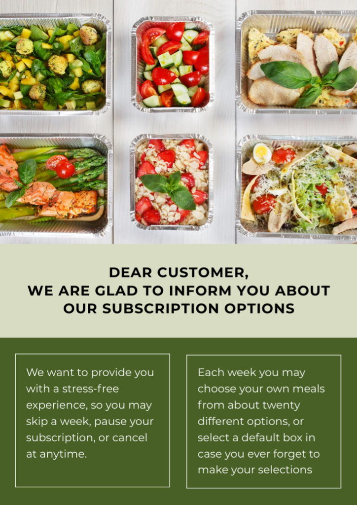 Ontwerpsjabloon van Newsletter van Customized School Food Service With Subscription