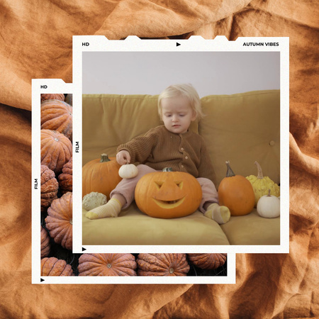Halloween Celebration with Little Boy and Pumpkins Animated Post Modelo de Design