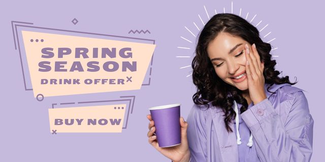 Spring Offer for Drinks with Beautiful Brunette Twitter Modelo de Design