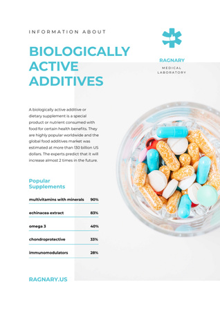 Plantilla de diseño de Noticias sobre aditivos biológicamente activos con pastillas Newsletter 