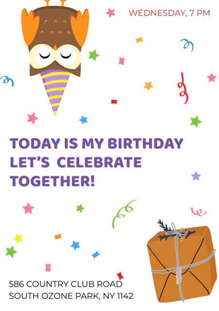 Birthday Invitation with Cute Party Owls Flyer A7 tervezősablon