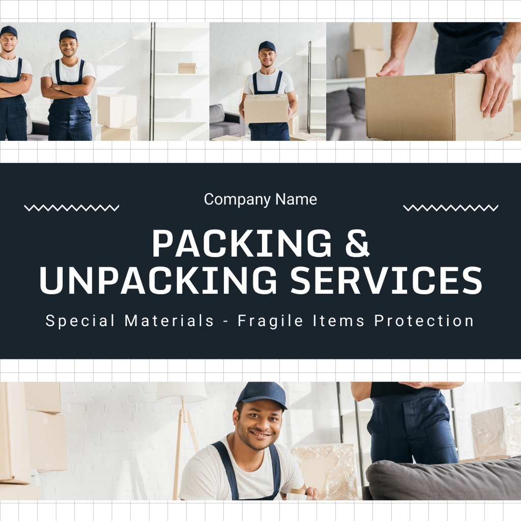 Packing Services for Special Materials and Fragile Items Instagram ADデザインテンプレート