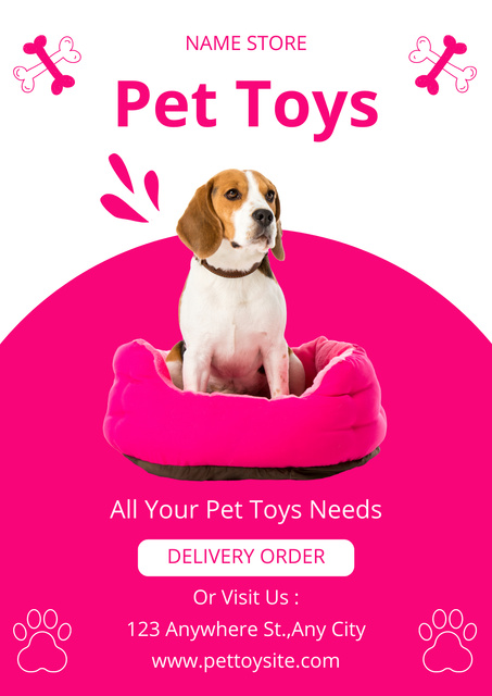 Pet Toys and Beds Retail Ad on Purple Posterデザインテンプレート