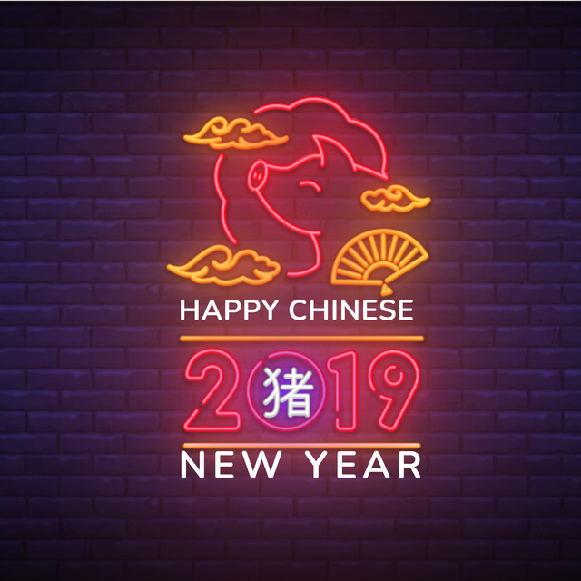Happy Chinese Pig New Year Animated Post Modelo de Design