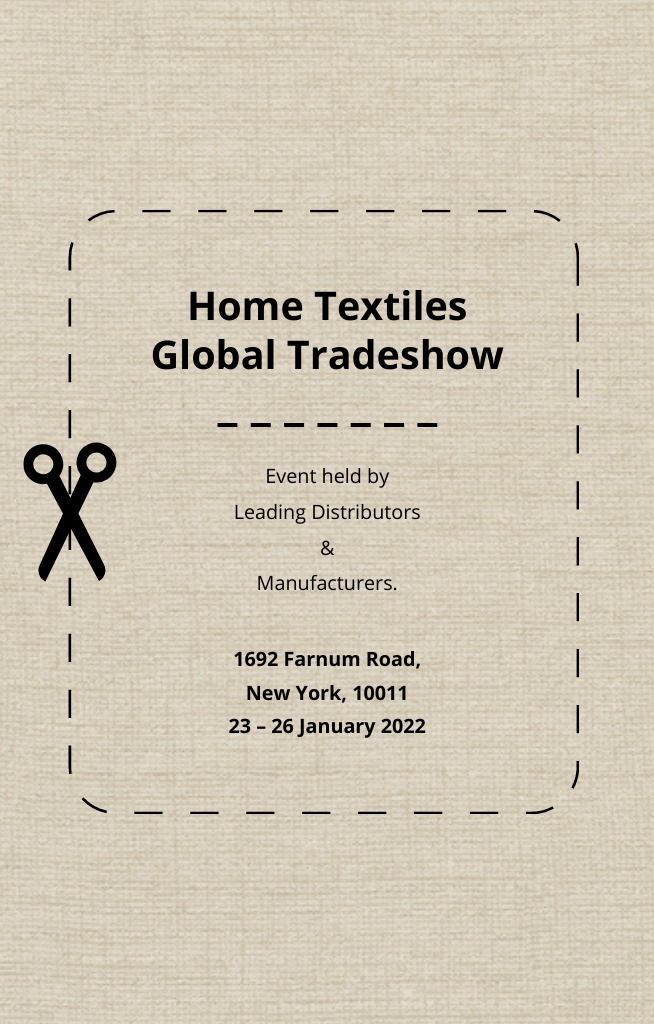 Home Textiles Global Tradeshow Announcement on Background of Linen Texture Invitation 4.6x7.2in Design Template