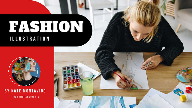 Fashion Illustration Classes Designer with Collection Drawings Youtube Thumbnail Design Template