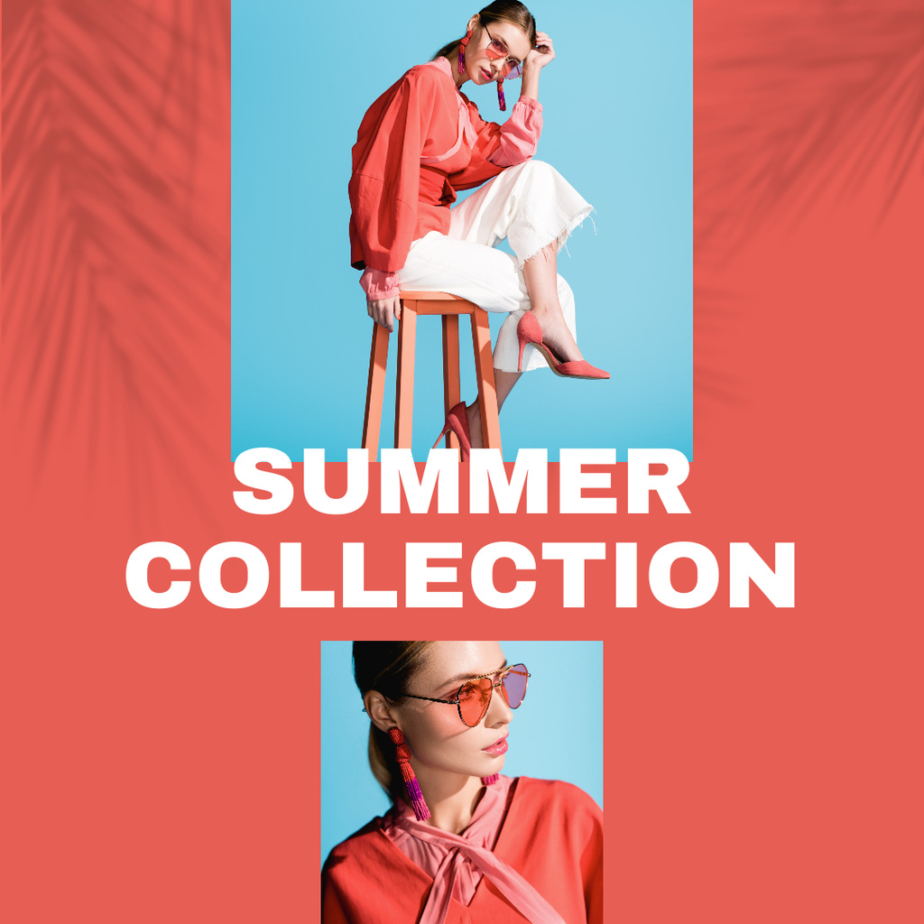 Summer Fashion Collection Salmon and Blue Instagram Tasarım Şablonu