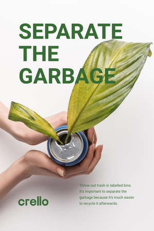 Designvorlage Recycling Concept with Woman Holding Plant in Can für Pinterest