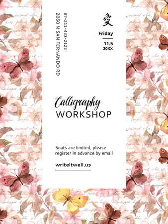 Calligraphy Workshop Announcement Watercolor Flowers Poster 36x48in Design Template