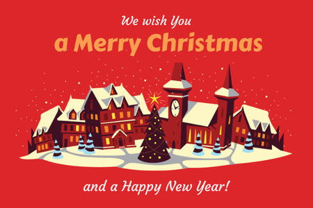 Ontwerpsjabloon van Postcard 4x6in van Merry Christmas Greeting with Snow on Night Village