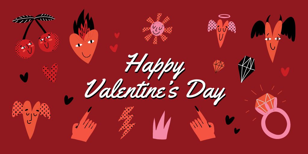Valentine's Day Holiday Celebration with Cool Icons Twitter Design Template