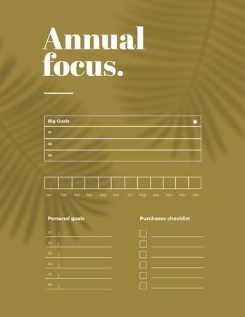 Template di design pianificazione annuale con ombra di foglie Notepad 8.5x11in