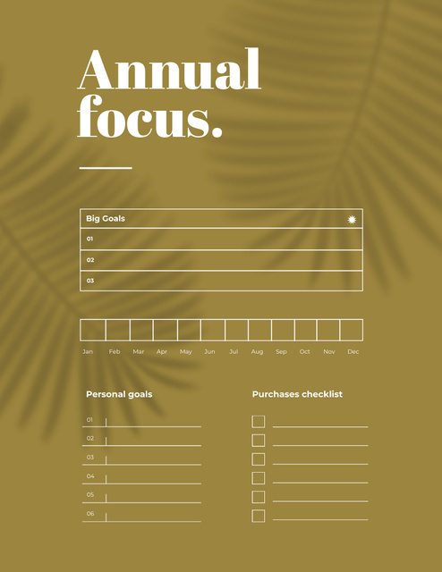 Designvorlage Annual Planning with Leaf Shadow für Notepad 8.5x11in