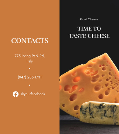 Contacts of Cheese Factory for Cheese Tasting Brochure 9x8in Bi-fold – шаблон для дизайна