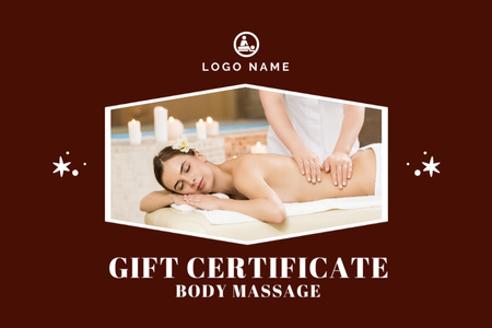 Body Massage Advertisement with Young Woman in Spa Gift Certificate Design Template
