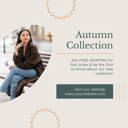 Az őszi kollekció promóciója egy gyönyörű kabátos nővel Instagram tervezősablon