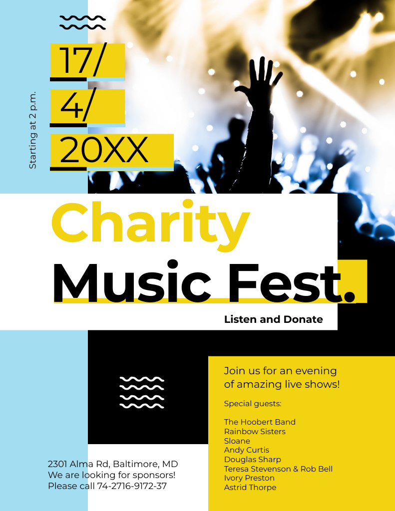 Charity Music Fest Offer with Crowd at Concert Flyer 8.5x11inデザインテンプレート