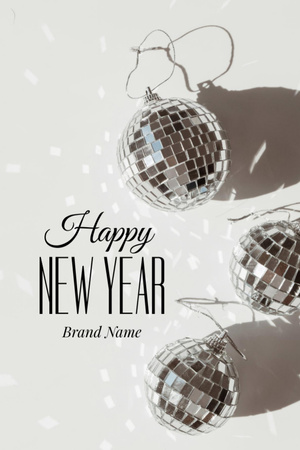 New Year Greeting with Disco Balls Postcard 4x6in Vertical Design Template